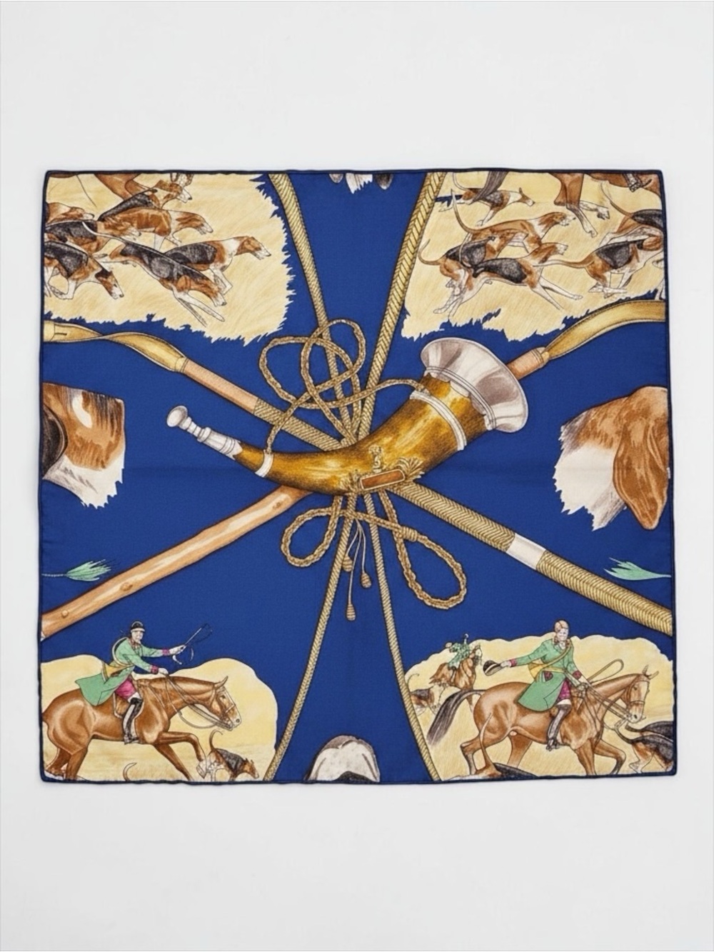 Hermès Blue Silk Scarf Pillow Cover Equestrian Dog Print Upcycled Designer